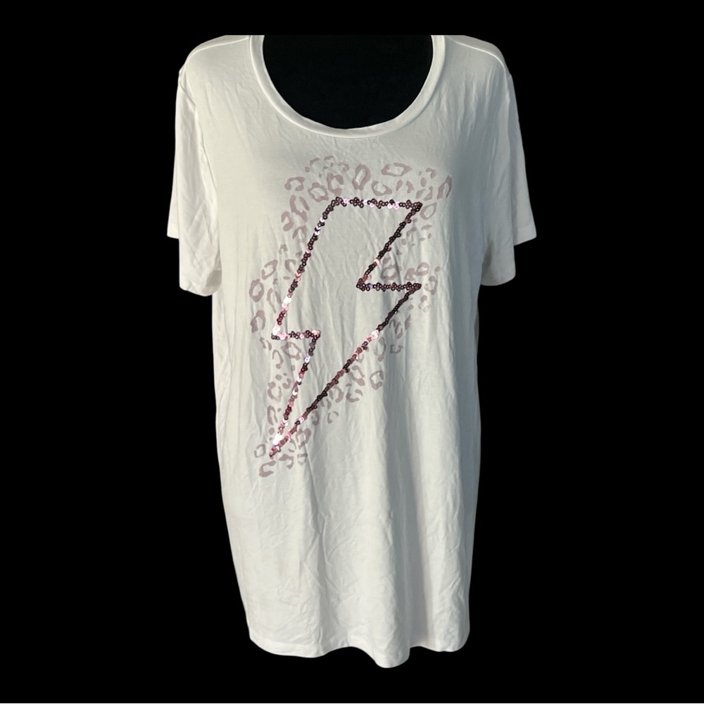 Torrid Perfect Tee - Super Soft Leopard Sequin Bolt White Size 1 (14/16) - Picture 2 of 7